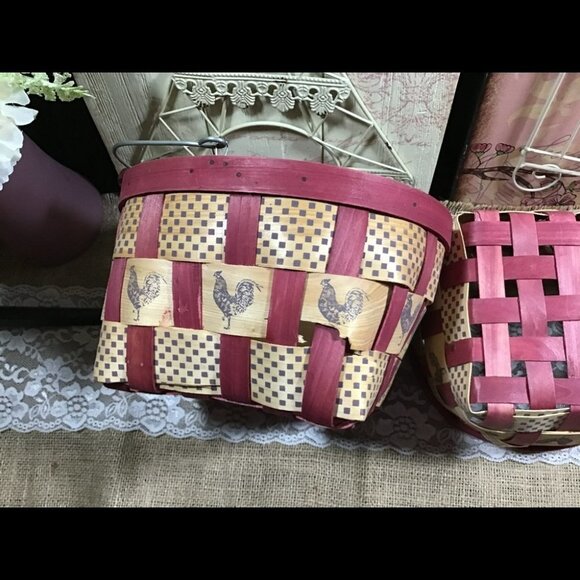 Celebrate it Weaved Wooden Basket Set Rooster & Checked Design with Handles - Picture 4 of 4